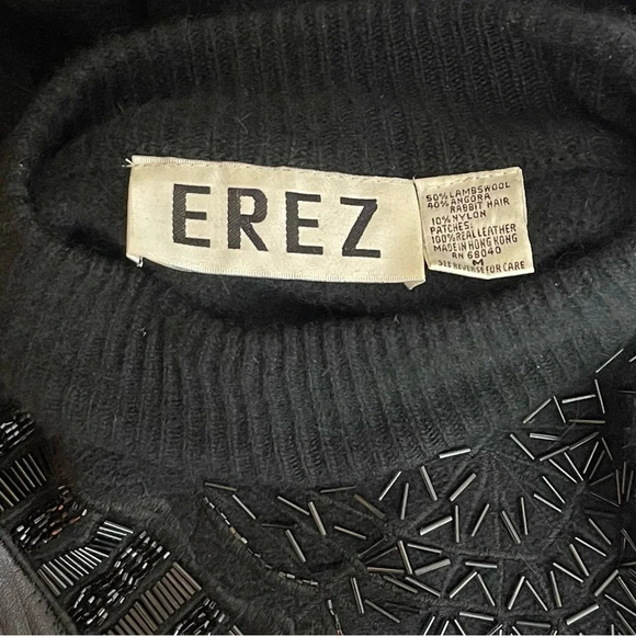 EREZ | Embellished Sweater Leather Lambswool Angora Rabbit Hair Blend Vintage - Picture 7 of 8
